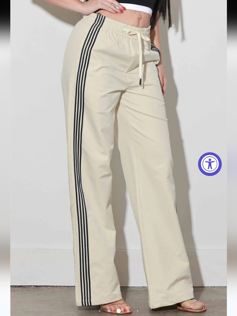 MWT Vibrant M.I.U. Striped Wide Leg Track Pant in Cream Medium